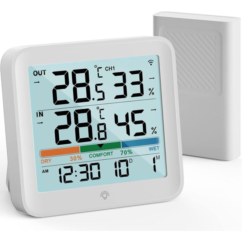 Kabelloses Innen-/außenthermometer, Digitales Lcd-hygrometer, Min/max-anzeige In °c/°f Mit Hintergrundbeleuchtung, Luftkomfortanzeige