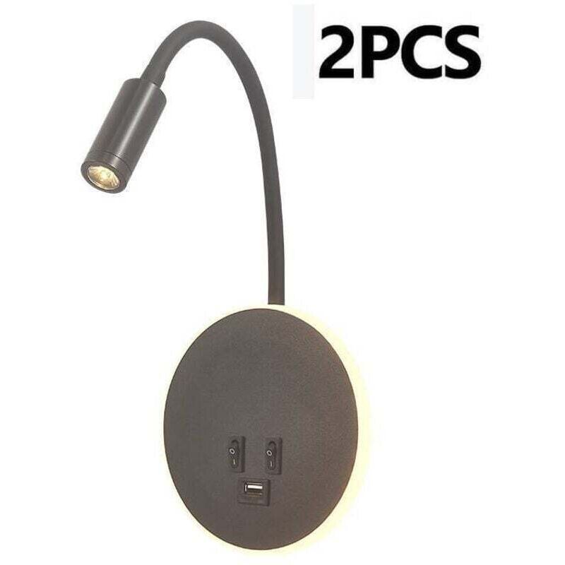Wandmontierte Leselampe Mit Usb-ladeanschluss Und Separatem Schalter, Flexible Schwanenhals-led-wandleuchte, Nachttischlampe Für Wohnzimmer, Schlafzimmer, Kopfteil (schwarz, 2 Stück)