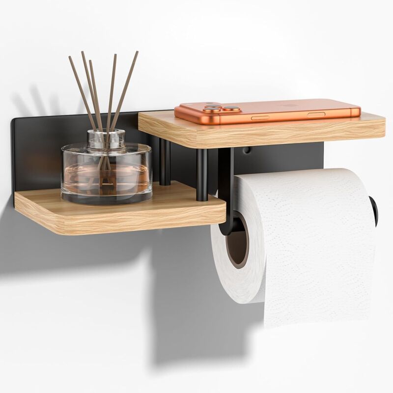 Toilettenpapierhalter Eiche Edelstahl Regal Schraubbefestigung