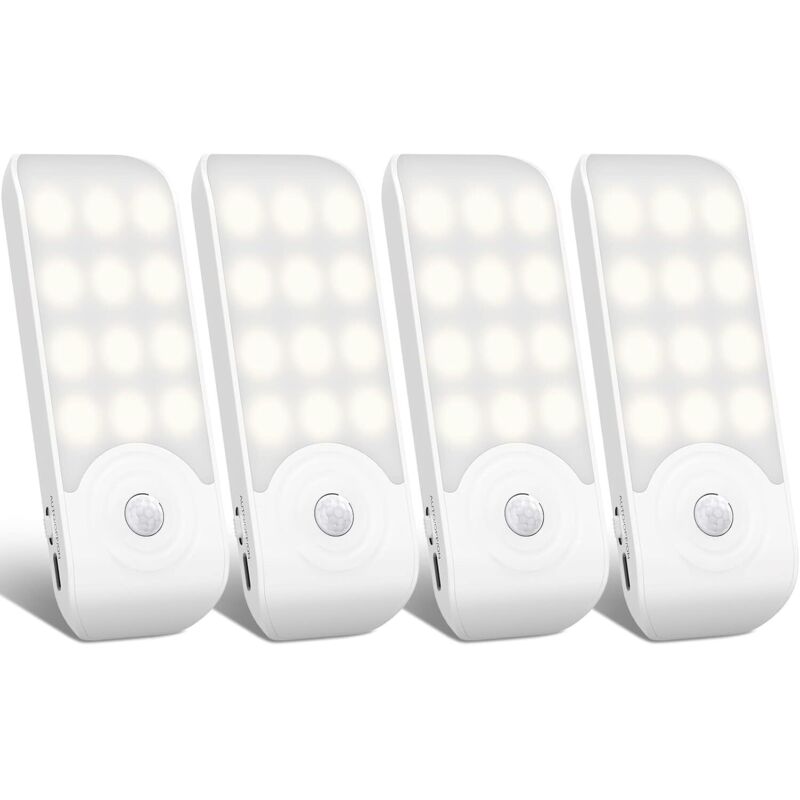Ortviai 4-teiliges Wiederaufladbares Led-nachtlicht-set Mit Bewegungssensor, 12 Leds, 3 Modi, Magnetisch Für Kleiderschrank, Schlafzimmer, Flur