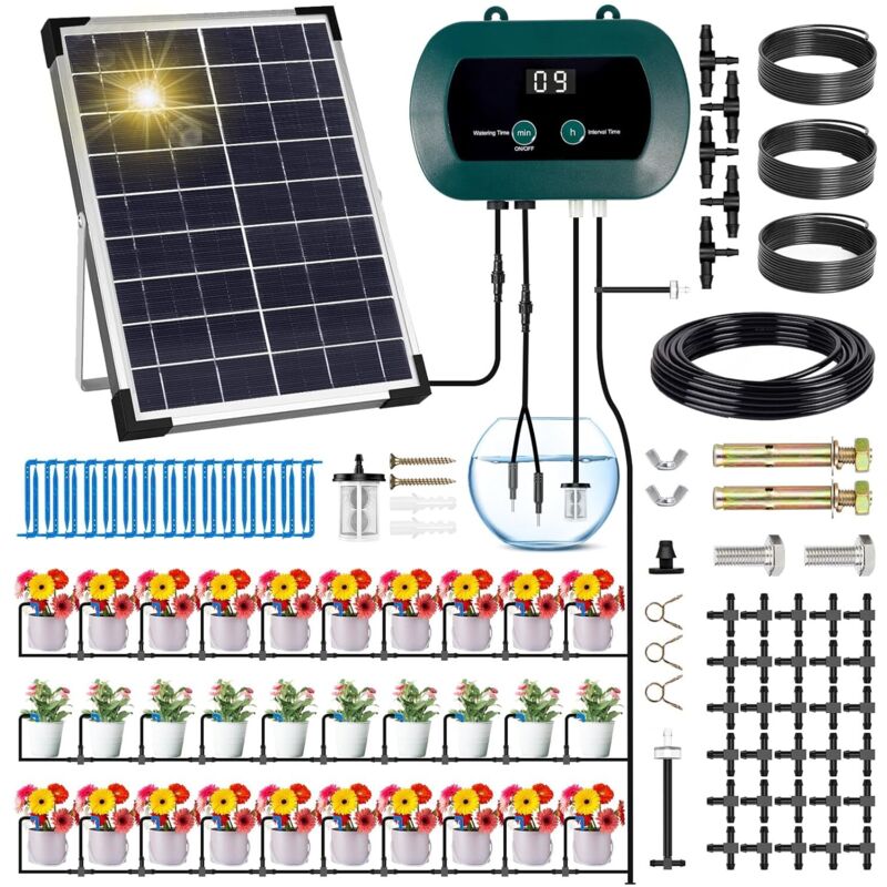 Ortviai Solar-tropfbewässerungsset Mit Zeitschaltuhr Und 35-m-schlauch Für Garten Und Balkon