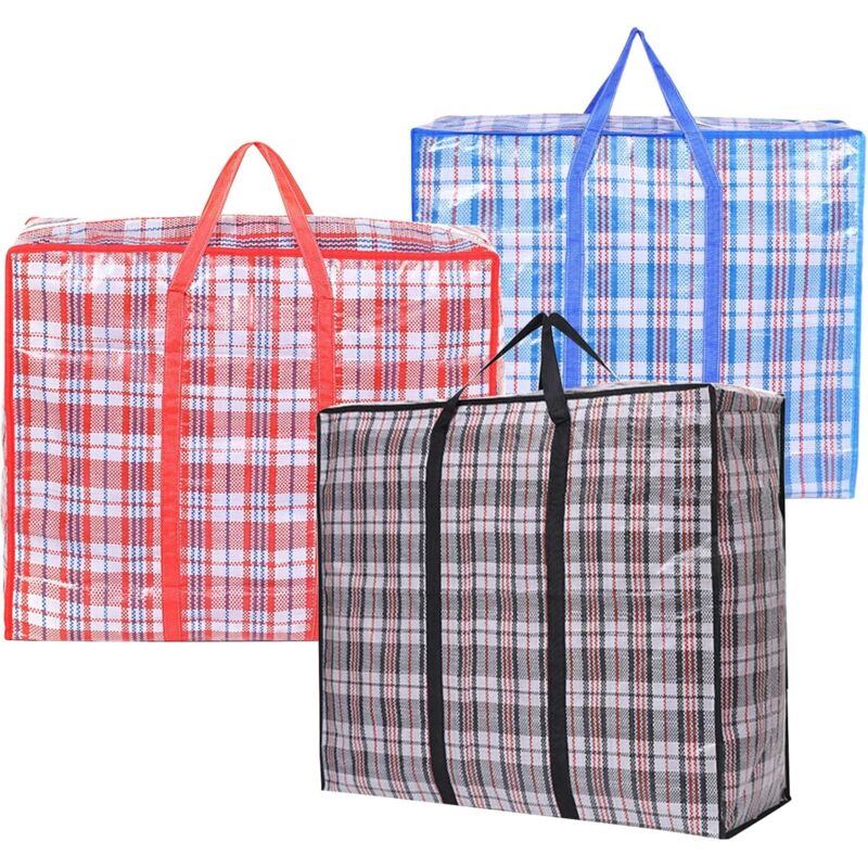 Set Mit 3 Großen, Faltbaren Aufbewahrungstaschen Mit Reißverschluss Und Tragegriffen, 60 X 50 X 20 Cm
