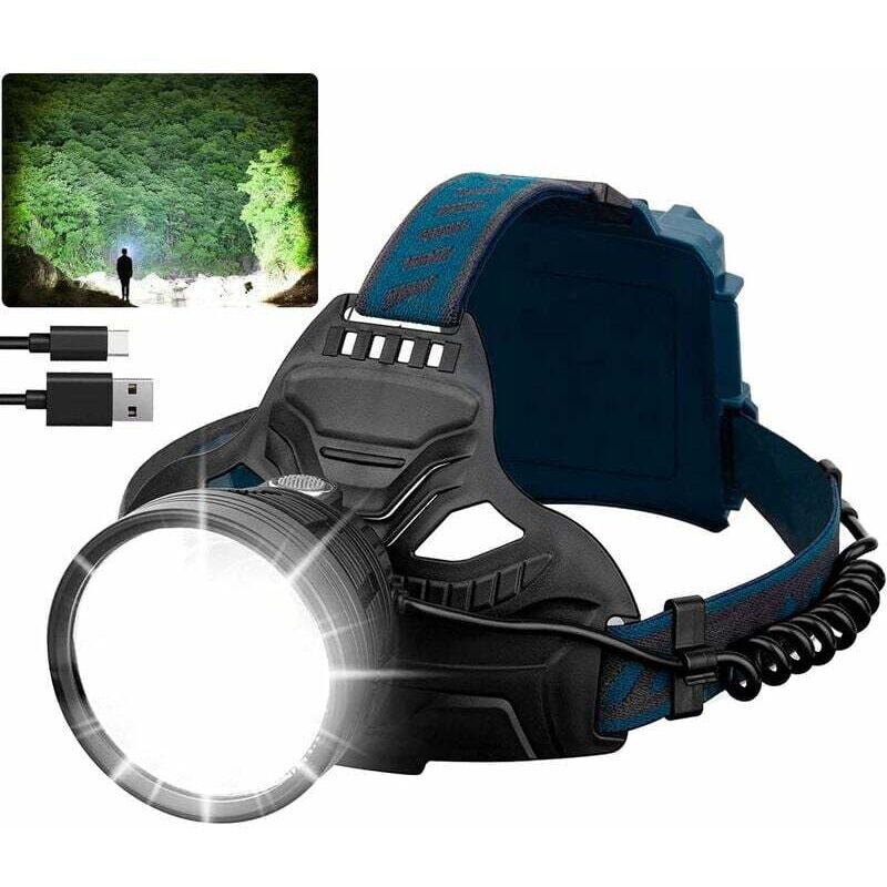 Ortviai Wiederaufladbare Led-stirnlampe, 50.000 Lumen, 4 Leuchtmodi, Usb-anschluss, 6.000 Mah Akku, Wasserdicht, Ideal Für Camping, Angeln Und Radfahren