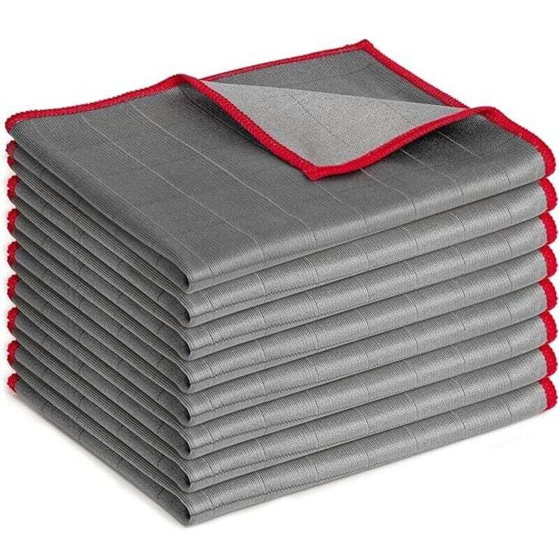Set Mit 8 Streifenfreien Mikrofasertüchern Für Fenster, Spiegel, Bildschirme Und Glatte Oberflächen, Rot, 40 X 50 Cm, Ortviai