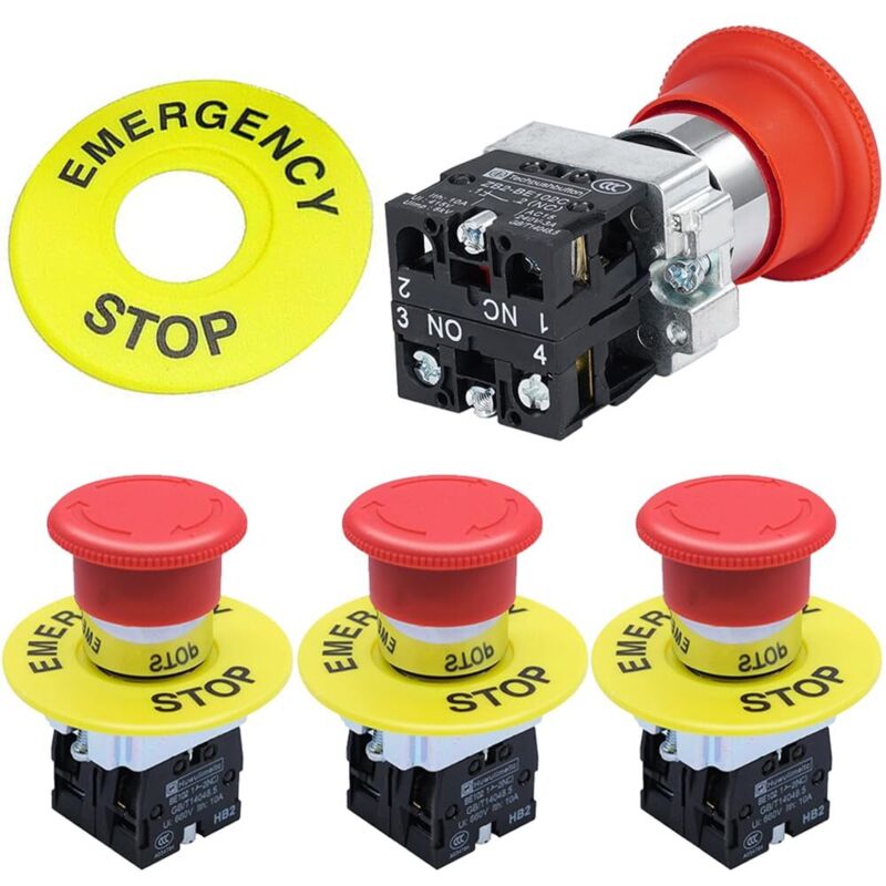 Not-aus-drucktaster 22 Mm Rot 660 V Ac 10 A 4er-pack