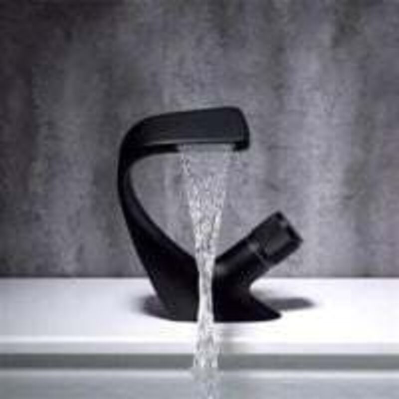 Ortviai Einloch-waschtischarmatur Mit Wasserfallfunktion Aus Messing, Luxuriöses Schwarzes Design, 18 X 13 Cm