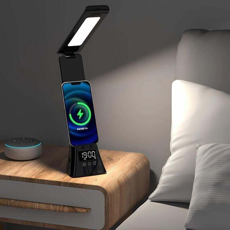 Ortviai Schreibtischlampe Mit Kabellosem Ladegerät Und Timer, Faltbar, Für Mobiltelefone (schwarz)