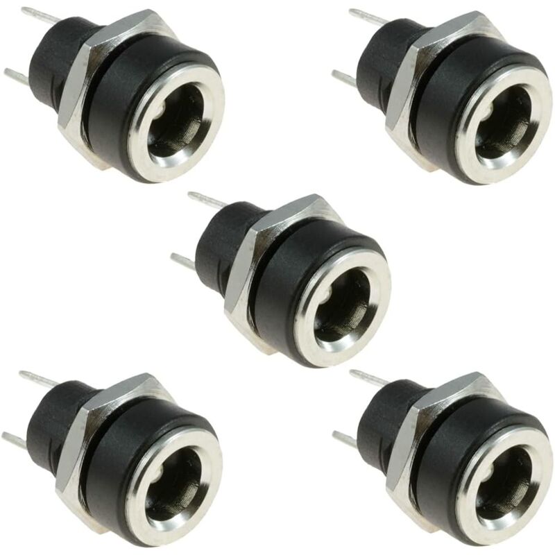 Gleichstromstecker 5,5 X 2,1 Mm, Weiblich, 2 Anschlüsse, Einbau, Schwarz, 5 Stück, 3 A