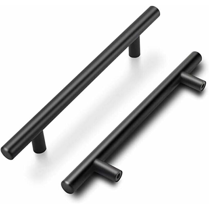 Set Mit 2 Küchenschrankgriffen – 160 Mm – Schwarzer Küchentürgriff – Schwarzer Schrankgriff – 160 Mm Lochabstand – Matte Oberfläche – Edelstahl