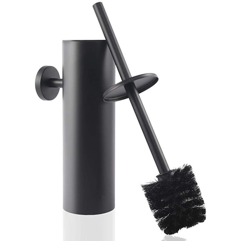 Ortviai Wc-bürste Mit Langem Griff, Inklusive Ersatzbürstenkopf, Wandhalterung Und Deckel Aus Edelstahl, Mattschwarz