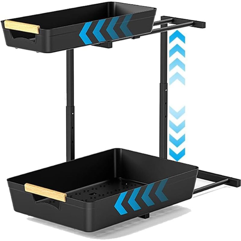 2-stufiges, Verstellbares Unterschrank-regal (33,5–41,5 Cm) – Schwarzes, Ausziehbares Küchenregal