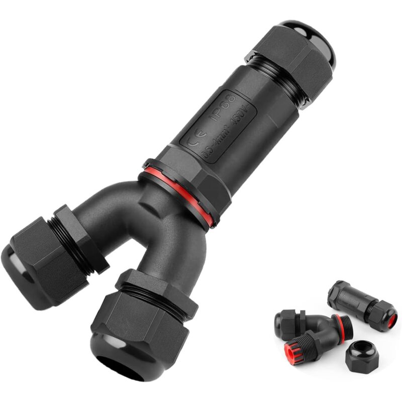 Wasserdichte Y-verteilerdose, 3-fach, Nylon, Schutzart Ip68, Für Außenkabel 8–16 Mm², Schwarz