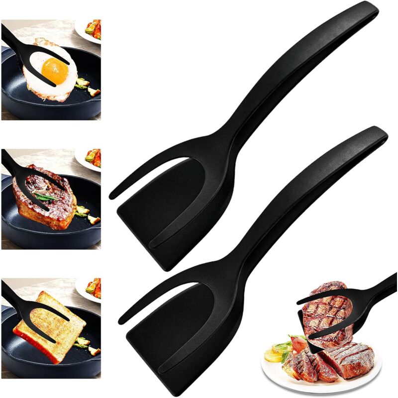 2-in-1 Antihaft-küchenspatel Für Eier, Crêpes, Fisch Und Brot – 2er-set, Schwarz