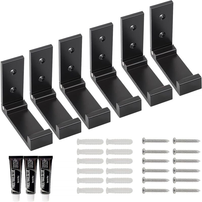 6 Klappbare Aluminiumhaken Zur Wandaufbewahrung, Schwarz – Kleidung, Kopfhörer, Küche, Badezimmer