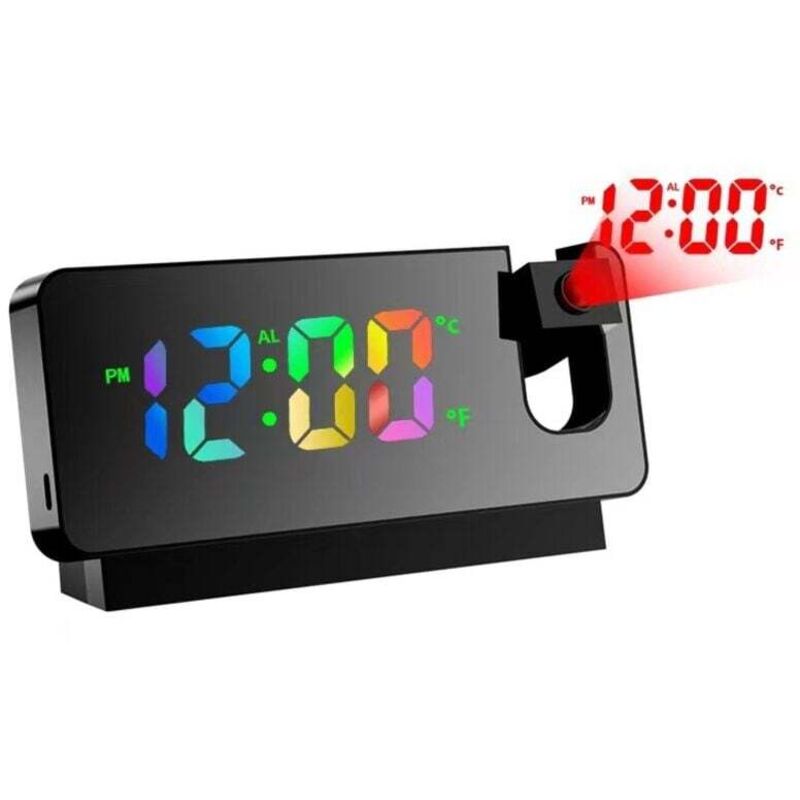 Ortviai Led-wecker Mit Deckenprojektion, Temperaturanzeige, 180° Drehbarem Display, Usb-anschluss, Schwarz