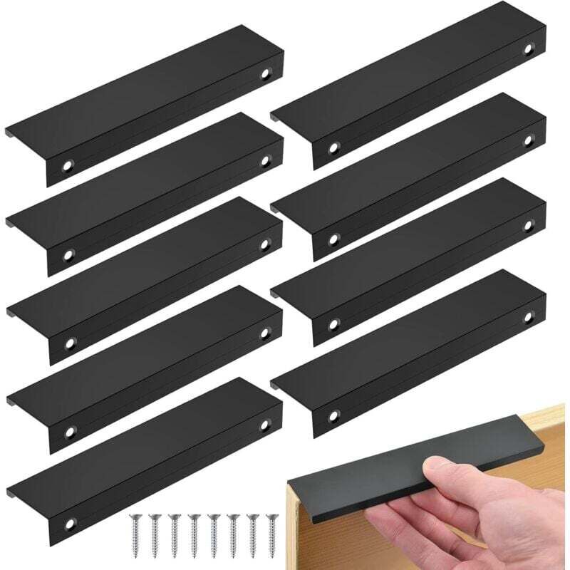 Schwarzes Küchengriffset, 10-teilig, Unsichtbarer Lochabstand, Aluminium, Für Schubladen, Schränke Und Büros, 128 Mm, Ortviai