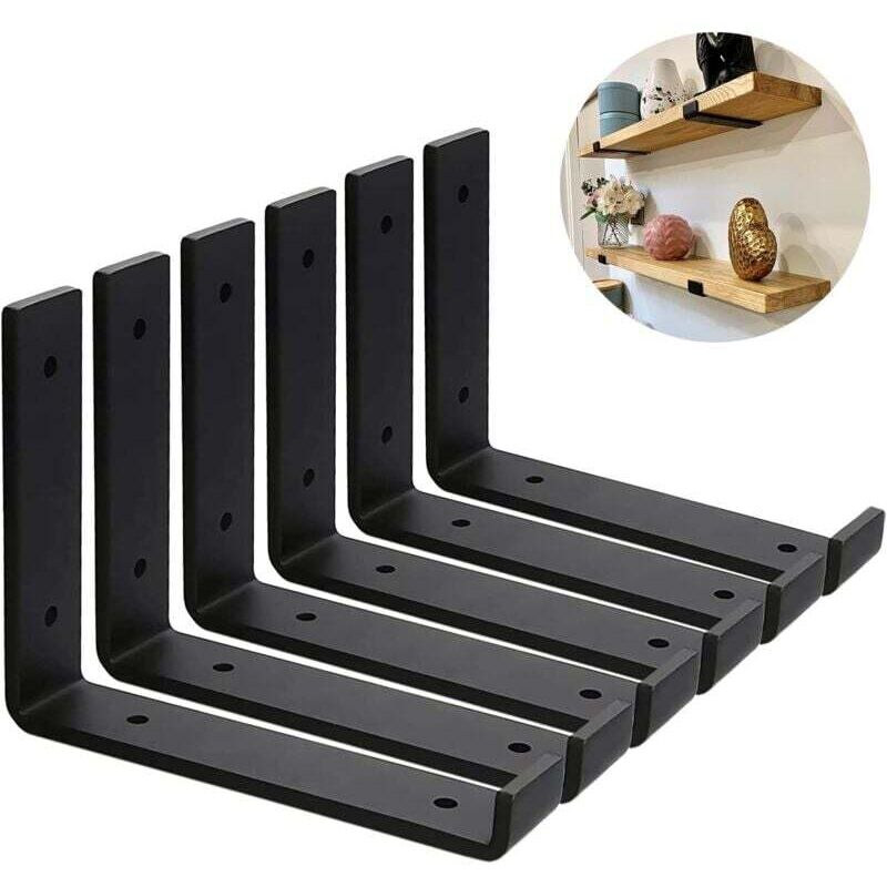 Set Mit 6 Schwarzen Industrie-wandhalterungen 20 Cm Mit Schrauben – 5 Mm Stärke Ortviai