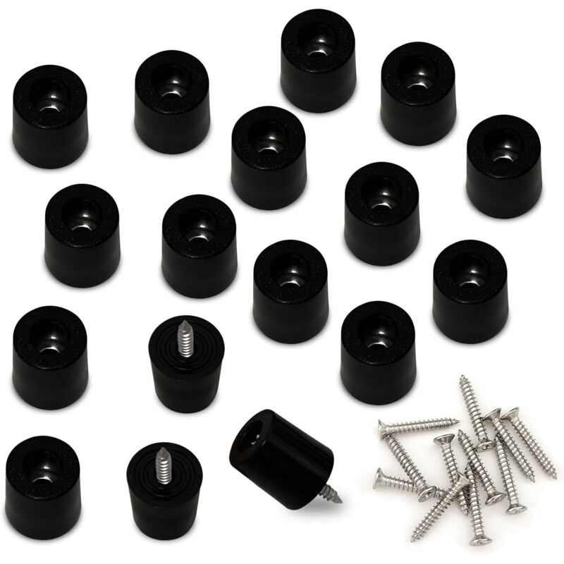 Runde Schwarze Gummipuffer Für Möbel – Schraubbefestigung, Durchmesser 16 Mm