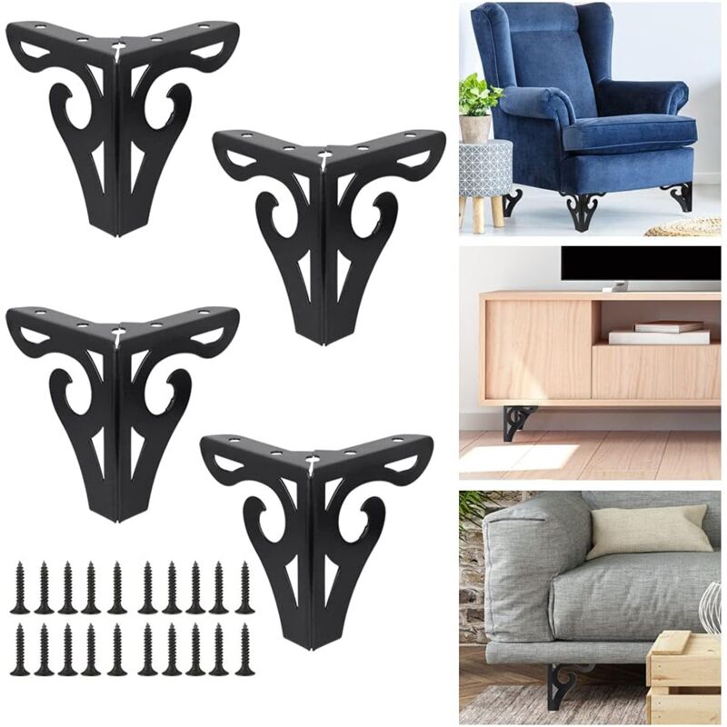 Set Mit 4 Dreieckigen, Schwarzen Metall-möbelbeinen (10 Cm) Für Tisch, Sofa, Schrank, Diy