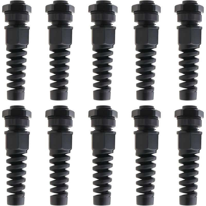 Packung Mit 10 Schwarzen, Wasserdichten Pg7-kabelverschraubungen (3–6,5 Mm) Mit Verstellbarer Mutter