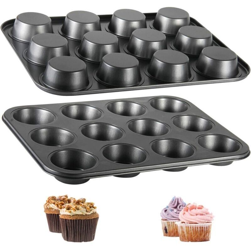 Set Mit 2 Antihaftbeschichteten Muffin-, Cupcake- Und Kuchenformen, 35,5 X 26,5 Cm, Schwarz, Ortviai