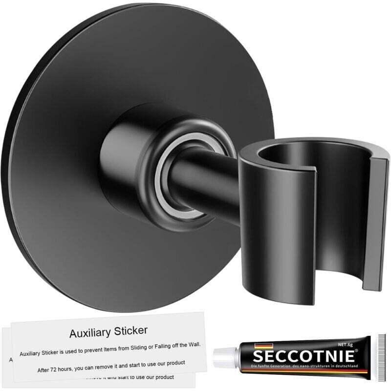 360° Verstellbarer Duschhalter Aus Edelstahl 304, Bohrfreie Montage Mit Starkem Kleber, Schwarz