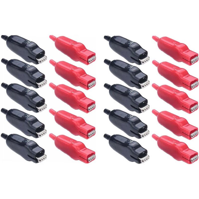 Packung Mit 20 Pvc-isolierten Krokodilklemmen 20a Für Elektroprojekte Und Autos, Rot/schwarz