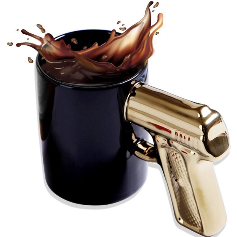 Ortviai 3d-keramikbecher In Pistolengriffform, 400 Ml, Schwarz Und Gold