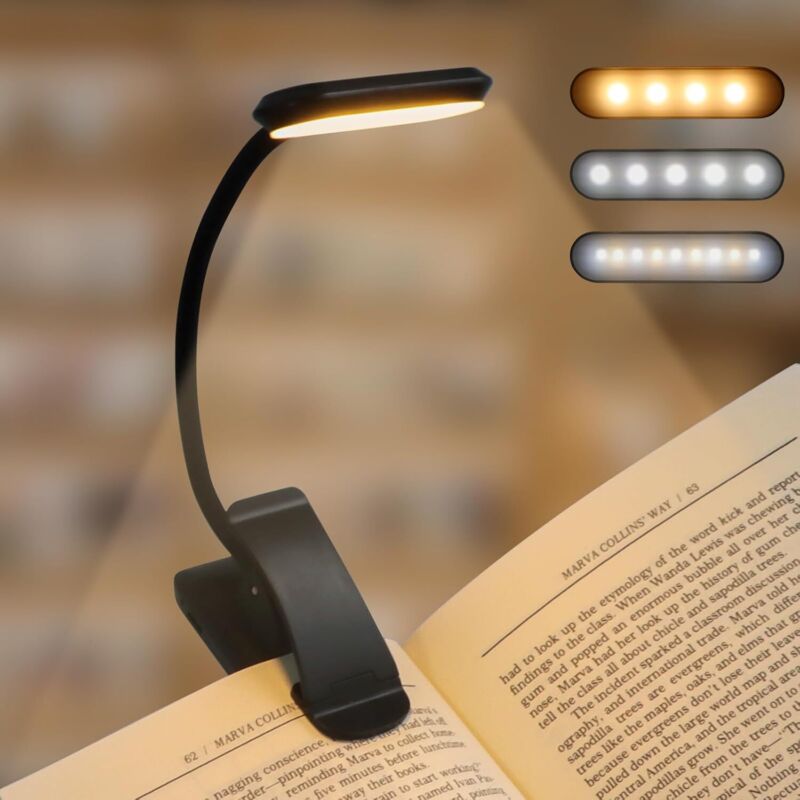 Wiederaufladbare Usb-leselampe, 3 Leuchtmodi, 360° Flexible Beleuchtung, Ideal Für Bett Oder Büro, Schwarz
