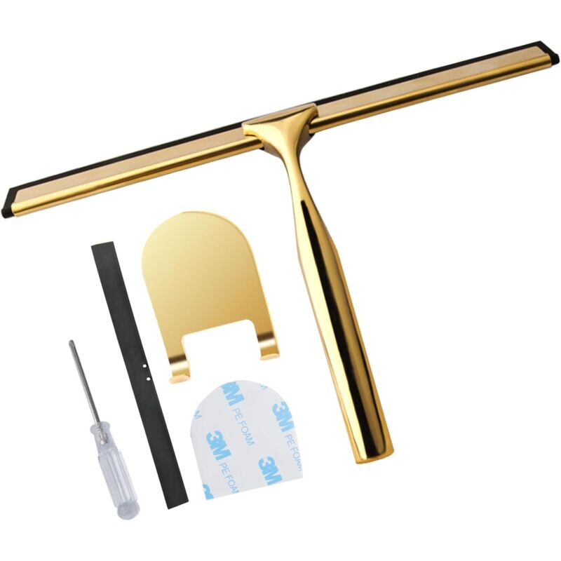 Goldener Edelstahl-duschabzieher Für Tür, Spiegel, Autofenster, Badezimmer, 2 Gummilippen