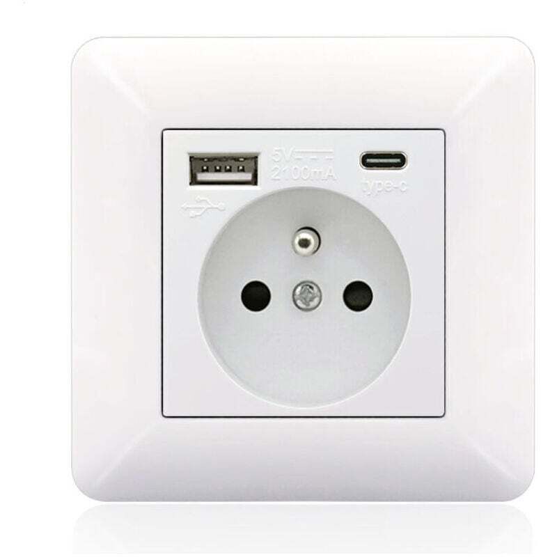 Französische Steckdosenleiste Typ C + Usb, 16 A, 2 Steckdosen, 1 Usb, 1 Typ C, Weiß, Ortviai
