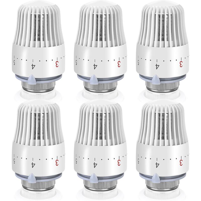 Thermostat-heizkörperkopf, 6 Stück, M30x1,5, Weiß, Für Energieeinsparung