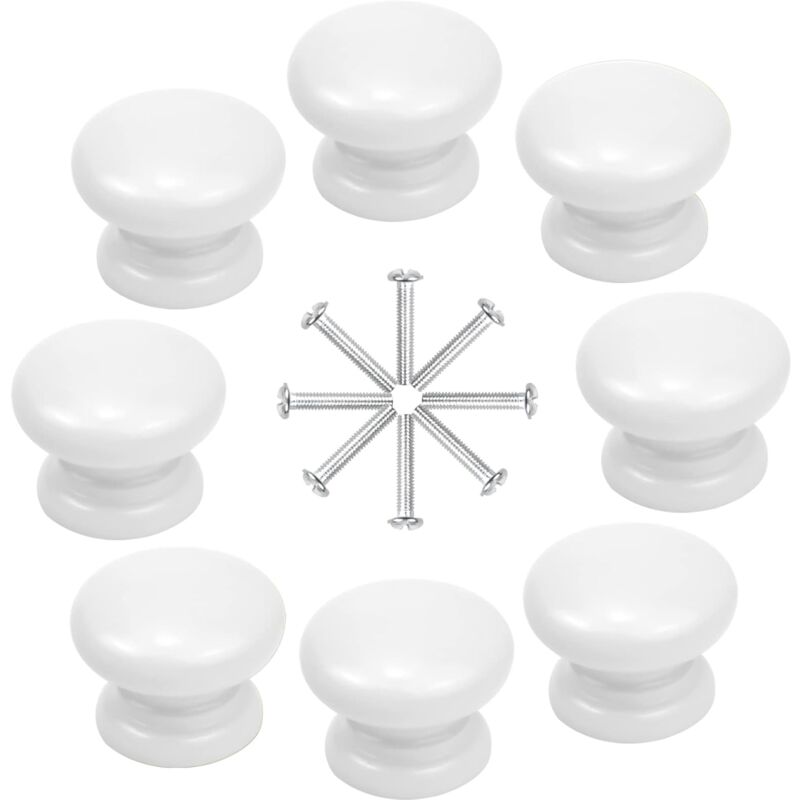 Weiße, Runde Holzknöpfe (33 Mm) Für Schränke, Schubladen Und Kommoden, Inklusive Schrauben