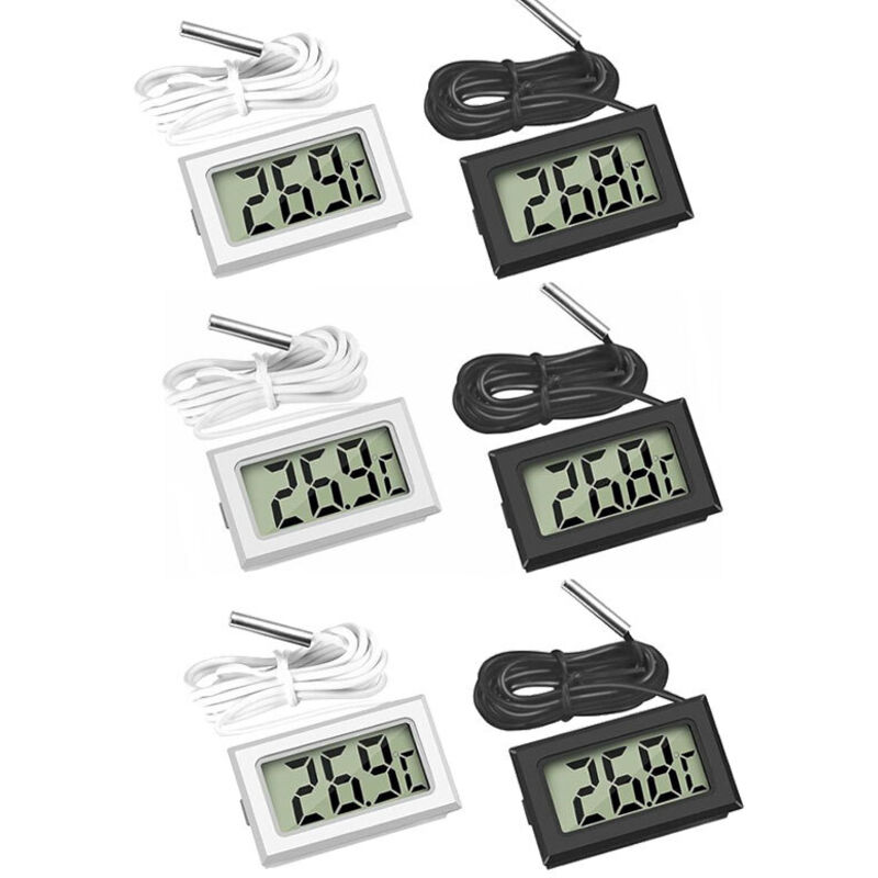 Digitales Lcd-thermometer Mit Sonde, 3 Schwarze, 3 Weiße