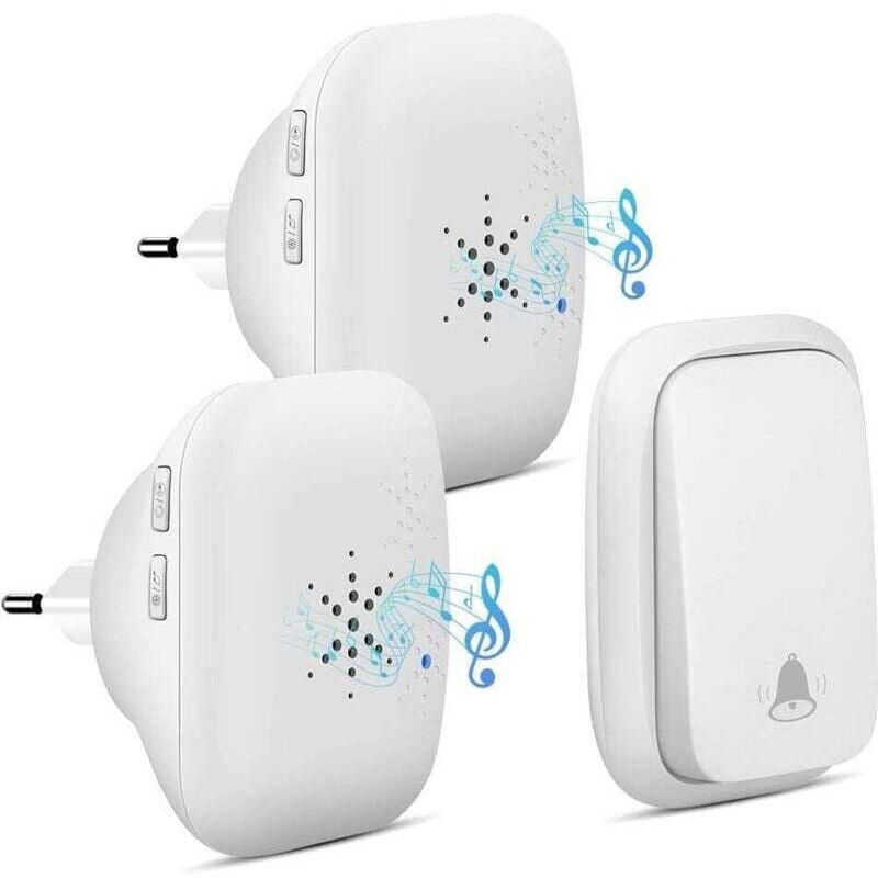 Ortviai Funk-türklingel, Batterielos, 2 Empfänger, 150 M Reichweite, 38 Melodien, Lautstärkeregelung, Led, Wasserdicht – Weiß