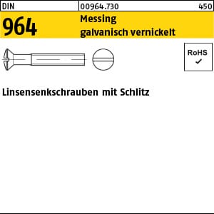 Linsensenkschraube mit Schlitz DIN 964 Messing galv.verni. M 5x 30 KP