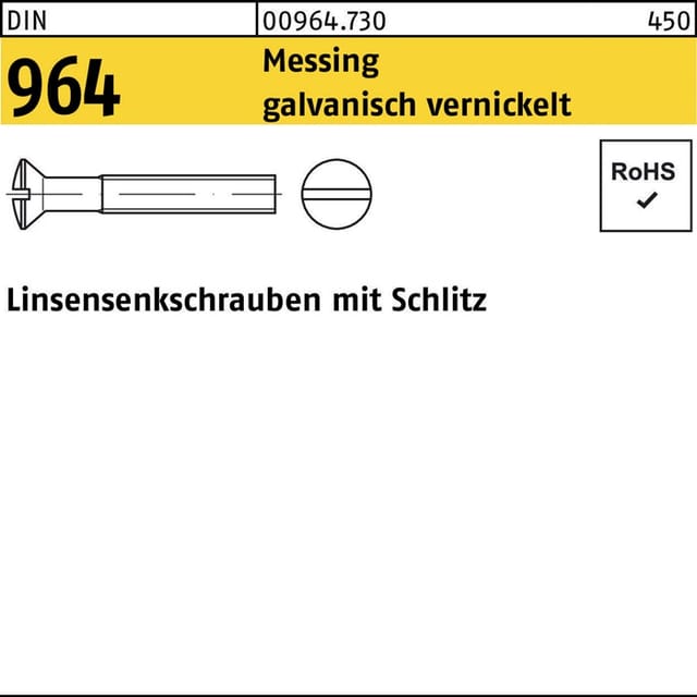 Linsensenkschraube mit Schlitz DIN 964 Messing galv.verni. M 5x 35 KP