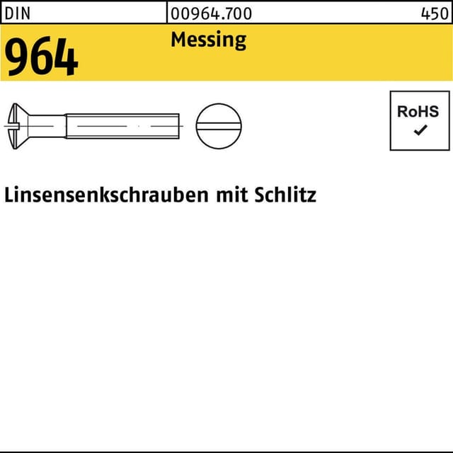 Linsensenkschraube mit Schlitz DIN 964 Messing M5 x 25mm KP