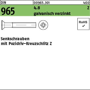 Senkschraube mit Kreuzschlitz PZ DIN 965 Stahl 4.8 galvanisch verzinkt M5 x 40mm