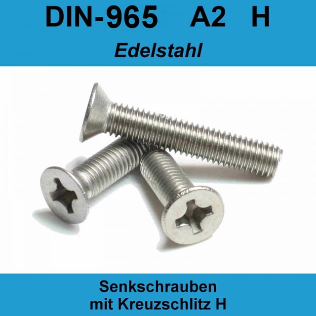 Senkschraube mit Kreuzschlitz PH DIN 965 Edelstahl A2 M1,6 x 3mm