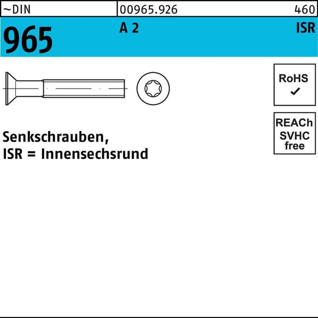 Senkschraube mit TORX®-Profil DIN 965 Edelstahl A2 M4 x 25mm