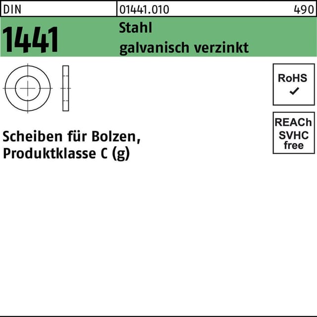 Flache Scheiben für Bolzen-Prd.kl. C, DIN 1441 Stahl galZn 34 x 50 x 5mm
