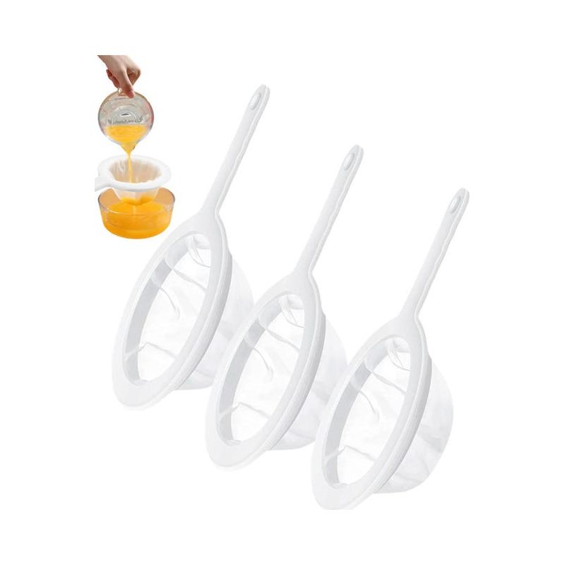 Set Mit 3 Feinmaschigen Küchensieben Aus Nylon Mit Griffen, Maschenweite 100/200/400, Zum Filtern Von Saft, Milch Und Kaffee