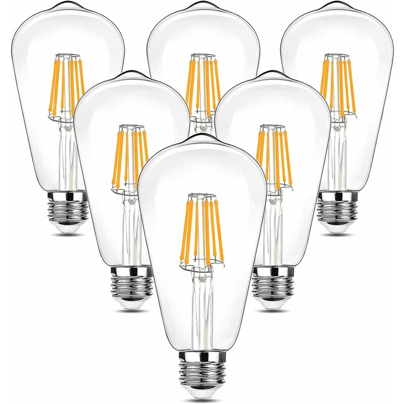 Vintage D Edison-glühbirne, 90–265 V, 6 W (glühlampe Entspricht 60 W), E27-glühbirne, 600 Lm, 2700 K, D, Warmweiß, St64 Retro-antik-stall-dekorationslampe, Für Restaurant-bar (6 Stück)