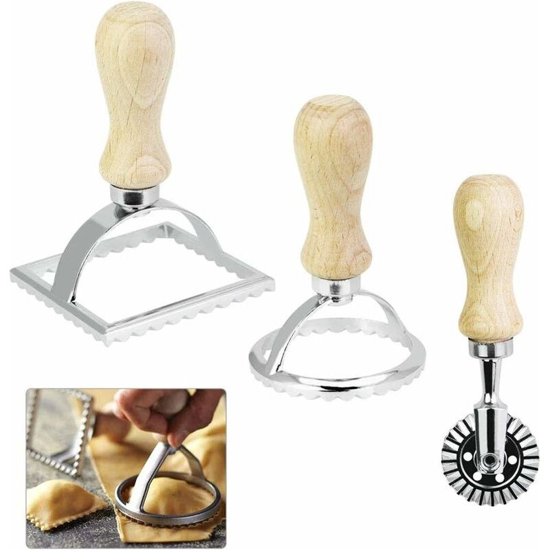 Ausstechform Für Teig, Ravioli, Quadratisch, Geprägt, Mit Holzgriff, 3-teilig