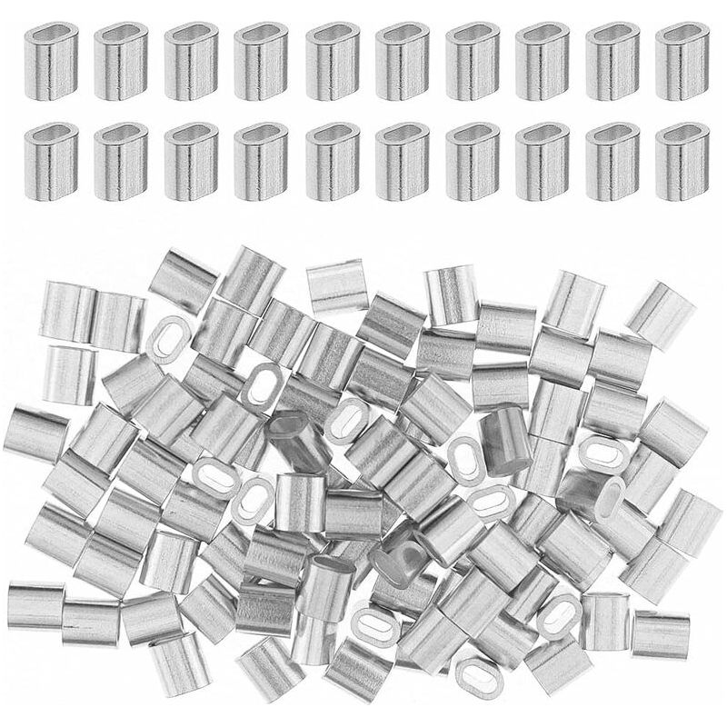 100 Stück Aluminium-kabelklemmen, Aluminium-drahtseil-aderendhülsen, Ovale Aluminium-presshülsen Für 2-mm-kabel (silber)