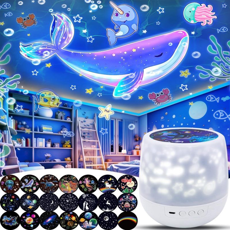Sternenprojektor-nachtlicht Fürs Kinderzimmer (21 Motive), 360°-drehung, Dimmbar, Dekorative Lampe Fürs Babyzimmer, Geburtstags- Oder Weihnachtsgeschenk
