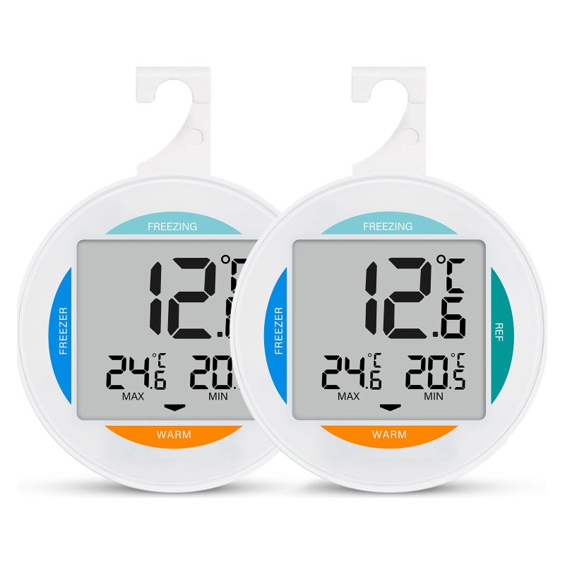 Set Mit 2 Wasserdichten Digitalen Kühlschrankthermometern (ip65), Maximal-/minimaltemperaturaufzeichnung, Lcd-anzeige, Zum Aufhängen/aufstellen Geeignet