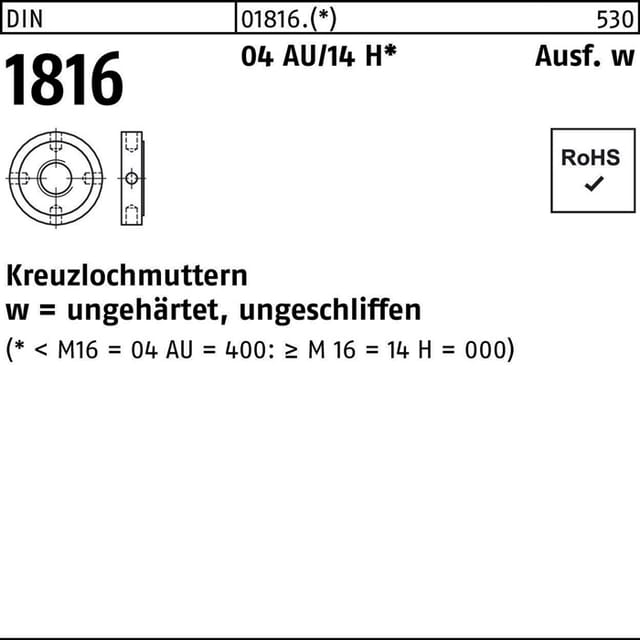 Kreuzlochmuttern, DIN 1816 Stahl 14H blank M22x1,5