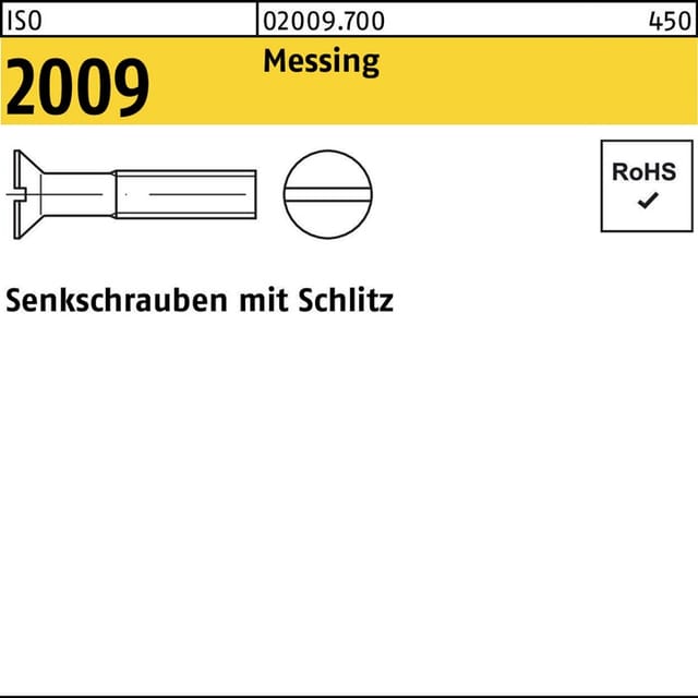 Senkschraube mit Schlitz ISO 2009 Messing M2 x 10mm KP